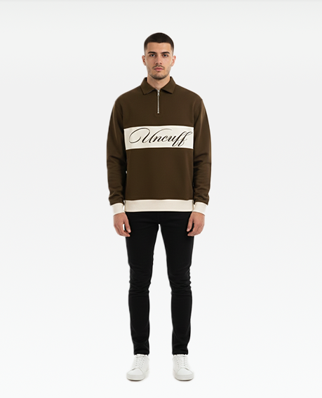 Brown Quarter-Zip Mock neck Shirt